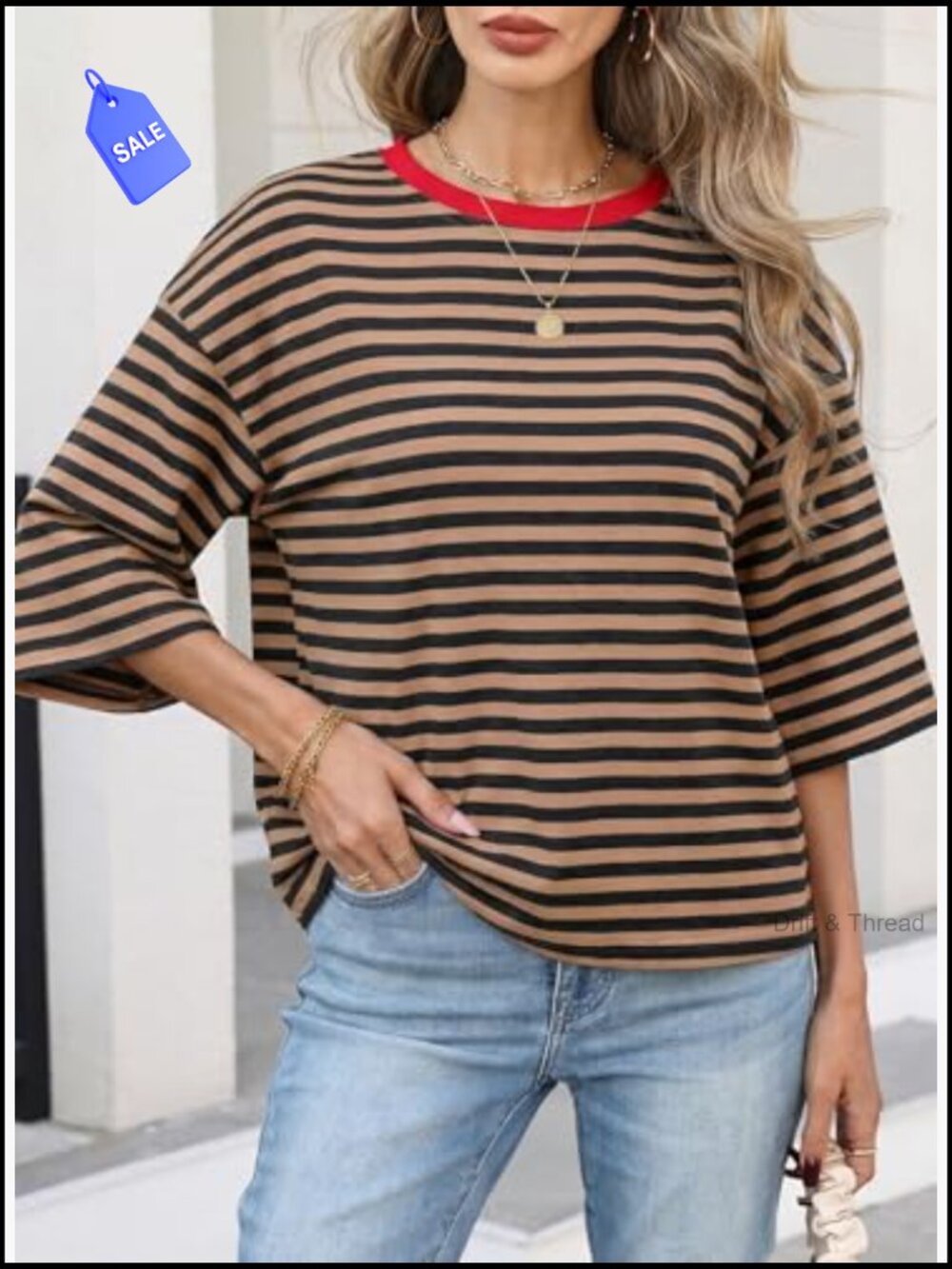 Striped Tie Back Short Sleeve T-Shirt Women Casual Loose Crewneck Summer Top - Picture 2 of 7